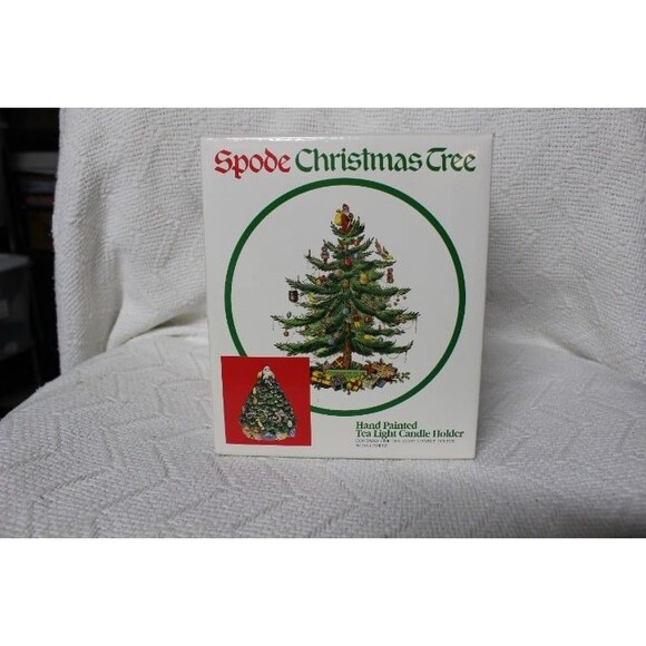 Spode Christmas Tree Hand Painted Tea Light Candle Holder W/Candle (Pre-Owned) - Picture 4 of 4
